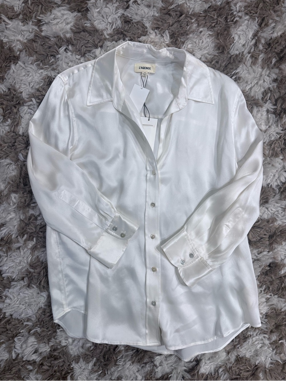 L'AGENCE ivory Satin Button-Down Shirt